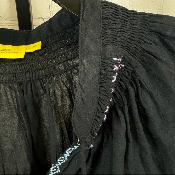 Roberta Roller Rabbit Black Embroidered Boho Top Size XS - Picture 4 of 6